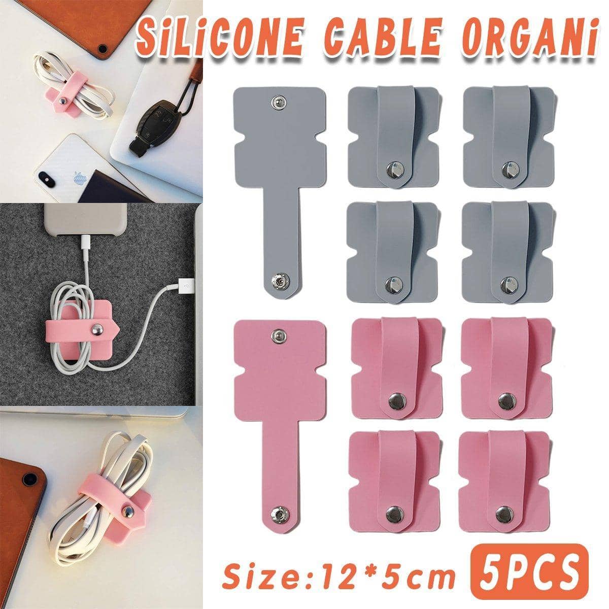 Silicone Cable Winder and Earphone Organiser - Pink, Pack of 5 - view 2
