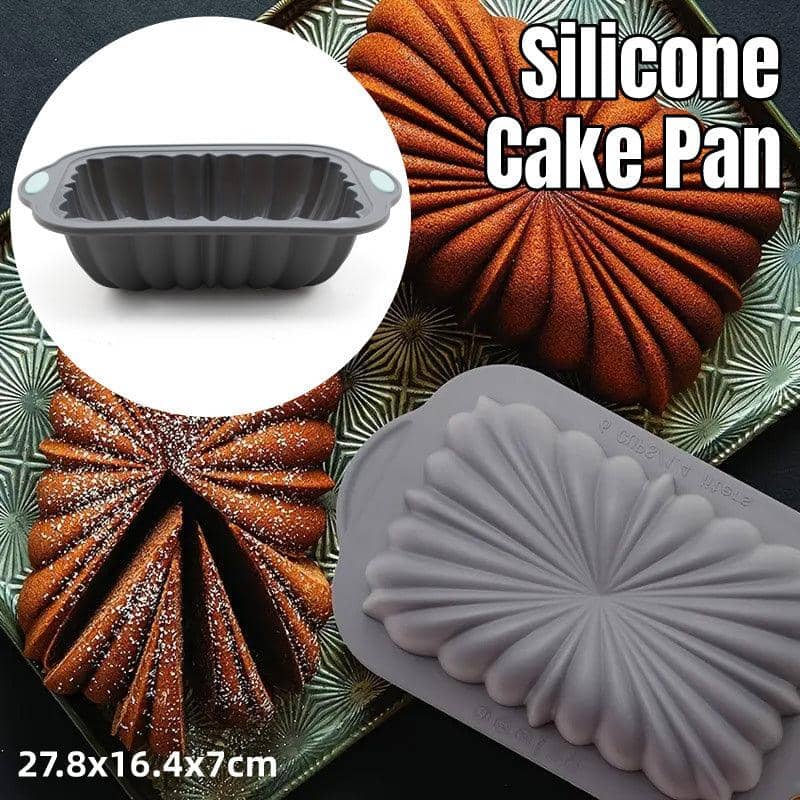 Silicone Cake Pan - Rectangular Flower Design, Nonstick Baking Pan, Light Grey