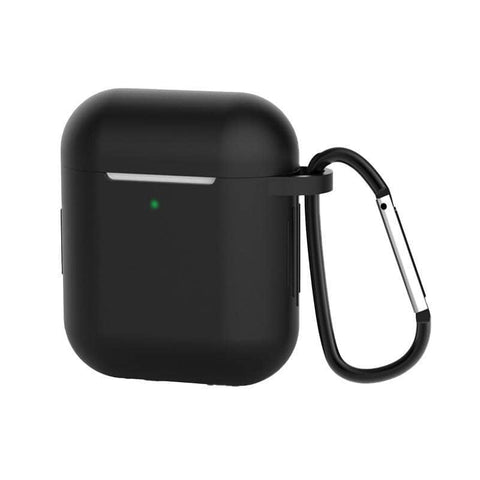 Silicone Case for AirPods 1 and 2 with Carabiner - Black