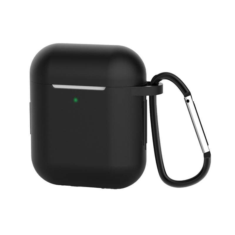 Silicone Case for AirPods 1 and 2 with Carabiner - Black