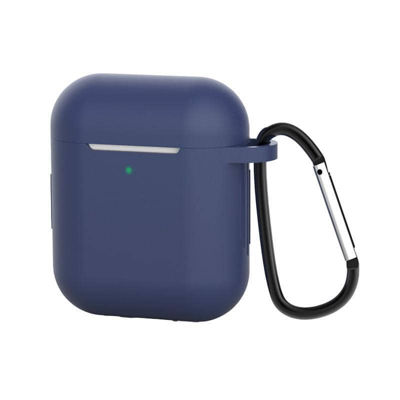 Silicone Case for AirPods 1 and 2 with Carabiner - Dark Blue