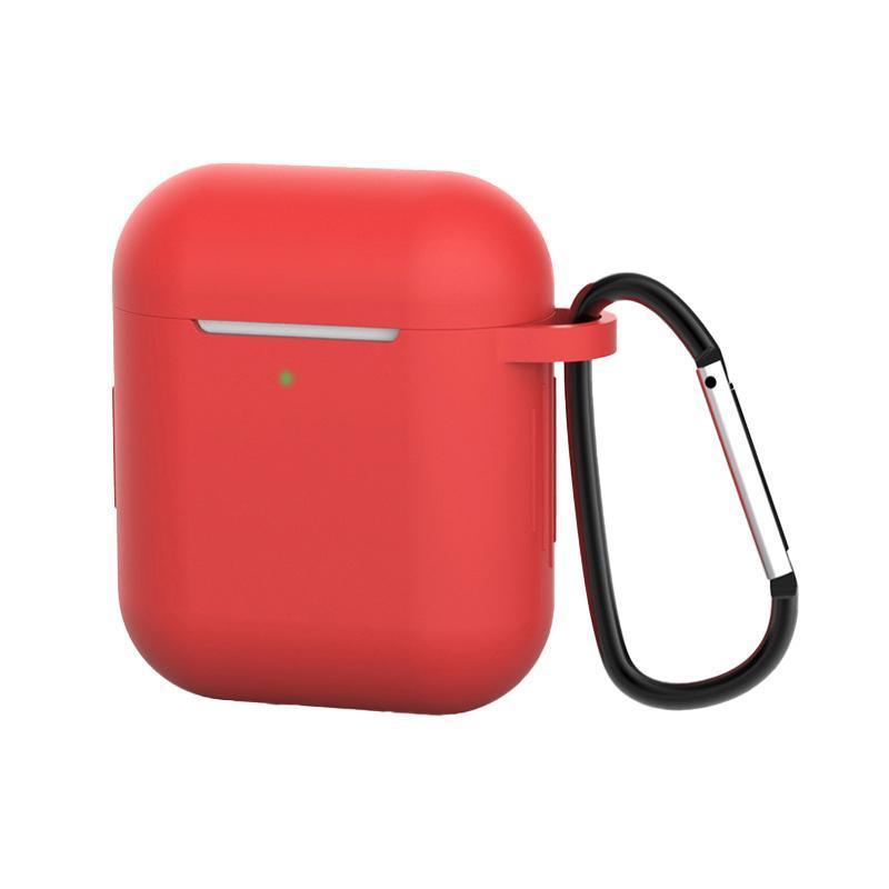 Silicone Case for AirPods 1 and 2 with Carabiner - Red
