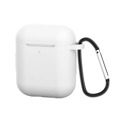 Silicone Case for AirPods 1 and 2 with Carabiner - White