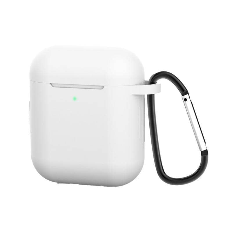 Silicone Case for AirPods 1 and 2 with Carabiner - White