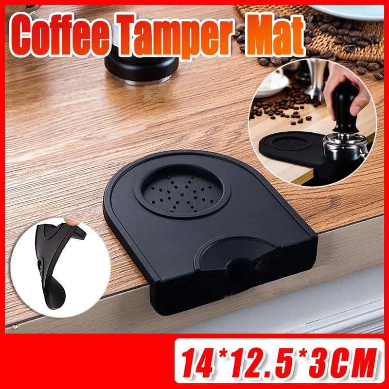 Silicone Coffee Tamper Mat Non-Slip Corner Tamping Pad - 14 x 12.5 x 3 cm, Black