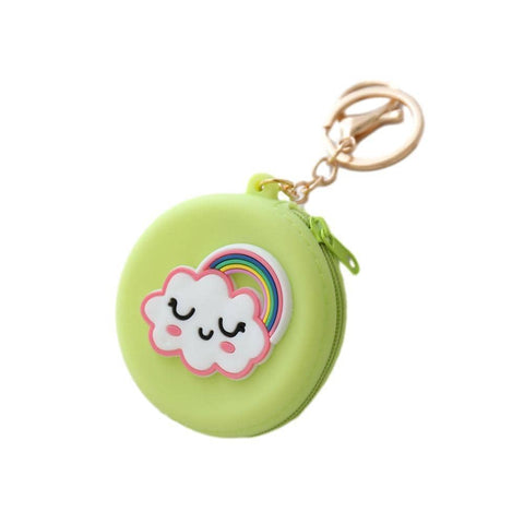 Silicone Coin Purse Keychain - Light Green Smiling Cloud and Rainbow