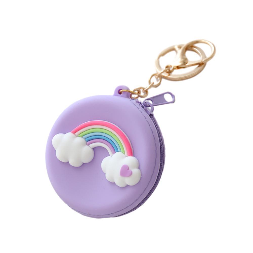 Silicone Coin Purse Keychain - Lilac Rainbow and Clouds