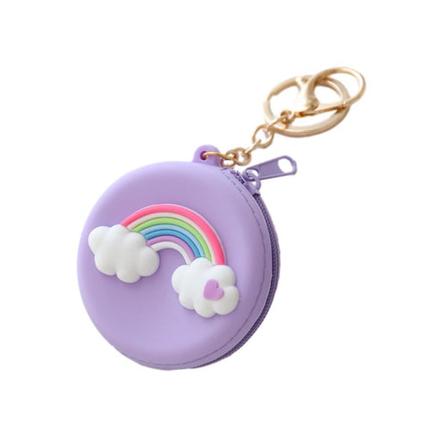Silicone Coin Purse Keychain - Lilac Rainbow and Clouds
