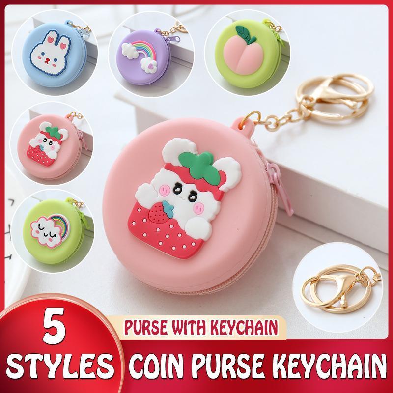 Silicone Coin Purse Keychain - Lilac Rainbow and Clouds - view 2