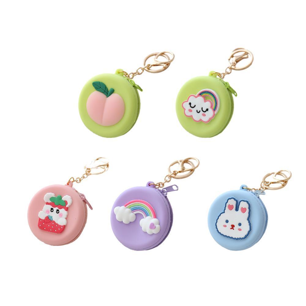 Silicone Coin Purse Keychain - Lilac Rainbow and Clouds - view 3