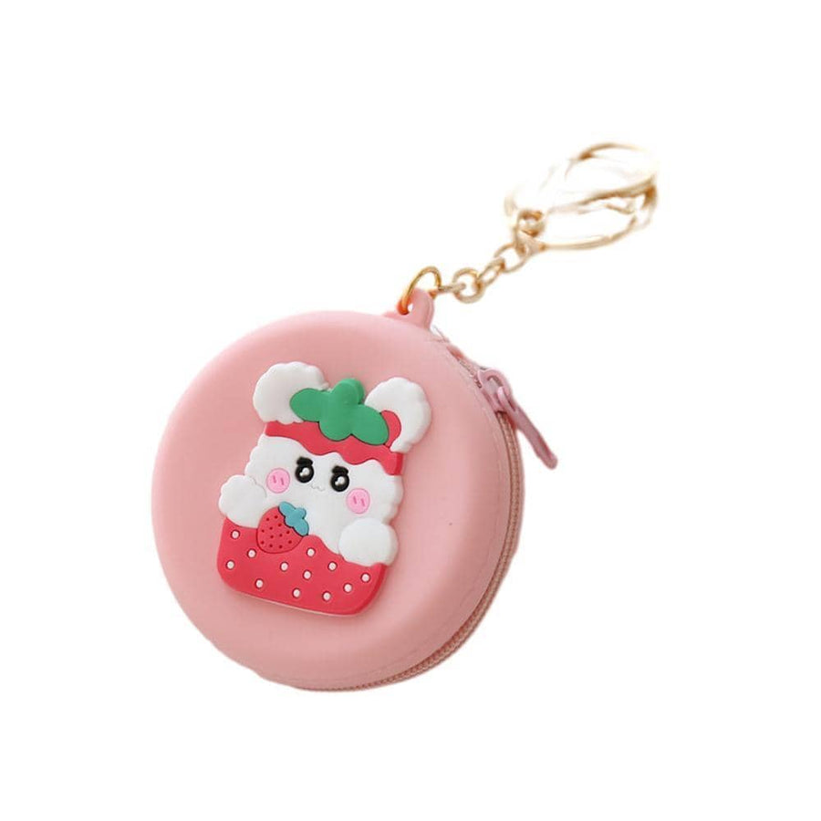 Silicone Coin Purse Keychain - Pink Strawberry Rabbit