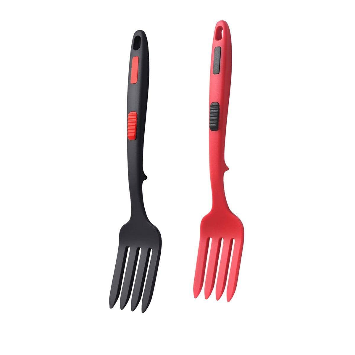 Silicone Cooking Forks Set of 2 Heat Resistant Dishwasher Safe - Red and Black