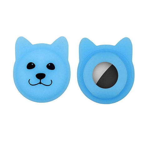 Silicone Dog Face Protective Case for AirTag - Light Blue