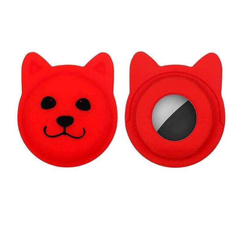 Silicone Dog Face Protective Case for AirTag - Red