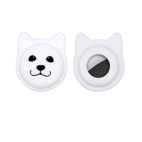 Silicone Dog Face Protective Case for AirTag - White
