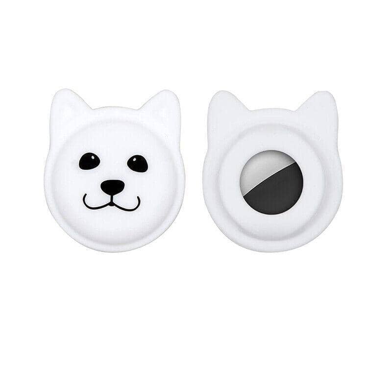 Silicone Dog Face Protective Case for AirTag - White