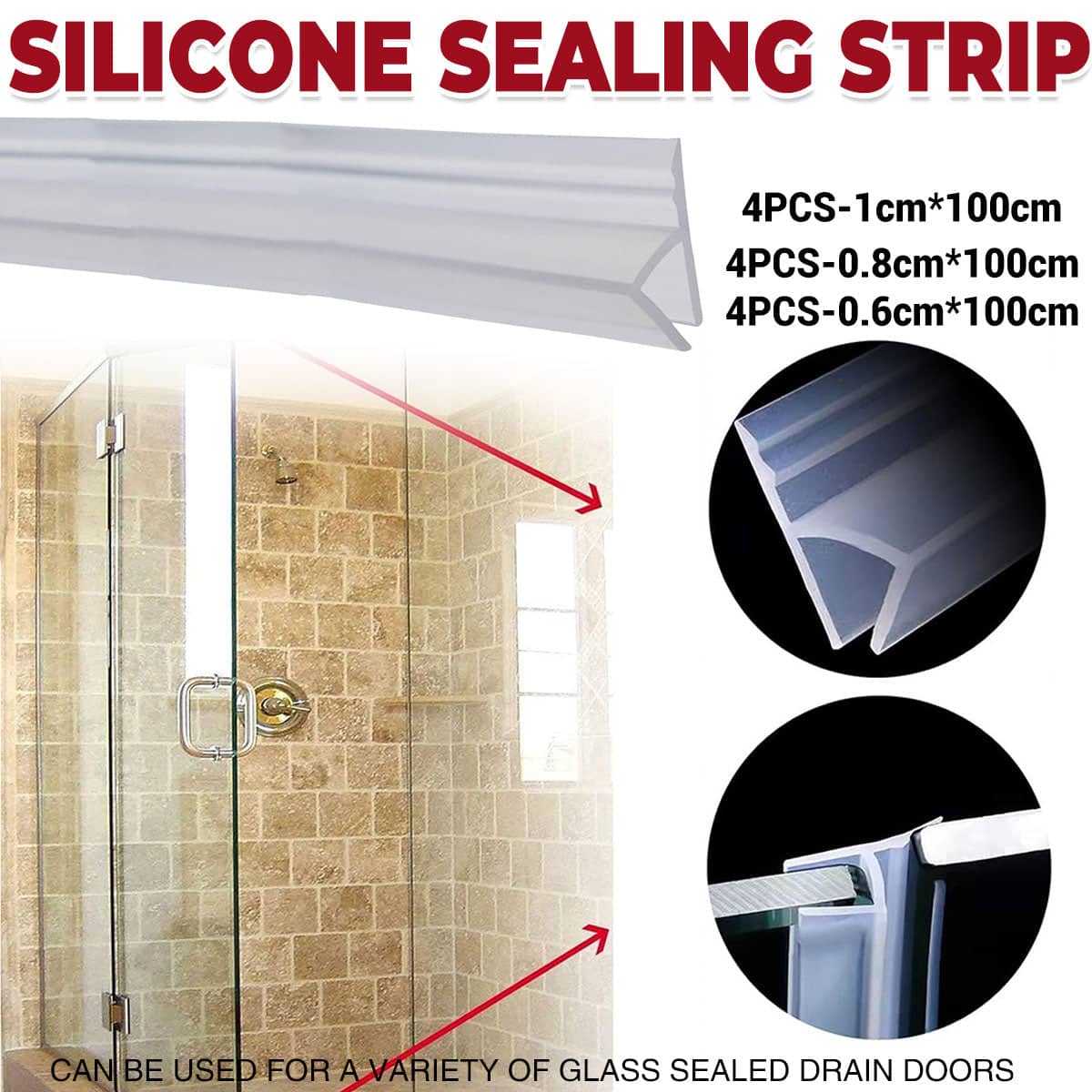 Silicone Door and Window Sealing Strip, Pack of 4 - 0.8 x 100 cm - view 2