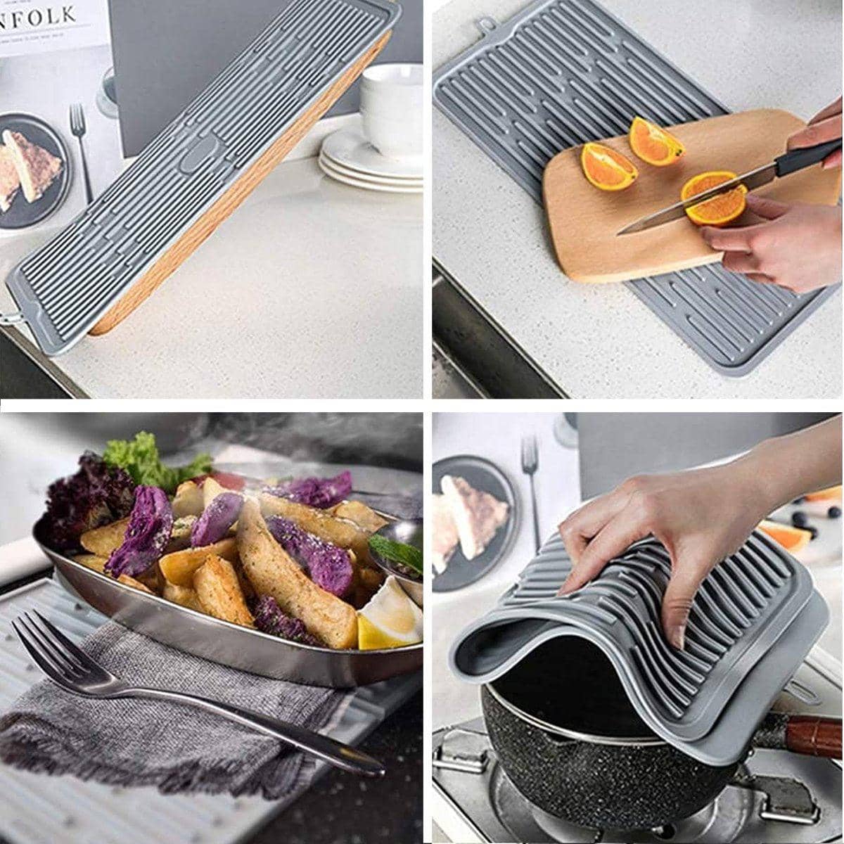 Silicone Drainage Mat, Non-Slip Dish Drying Pad - Grey - view 5