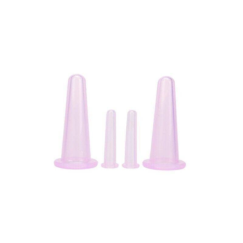 Silicone Facial Cupping Set, Squeeze and Slide Suction Massage Cups - Set of 4, Pink