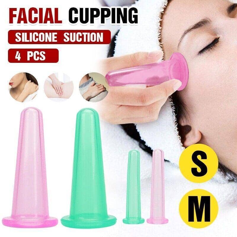 Silicone Facial Cupping Set, Squeeze and Slide Suction Massage Cups - Set of 4, Pink - view 2
