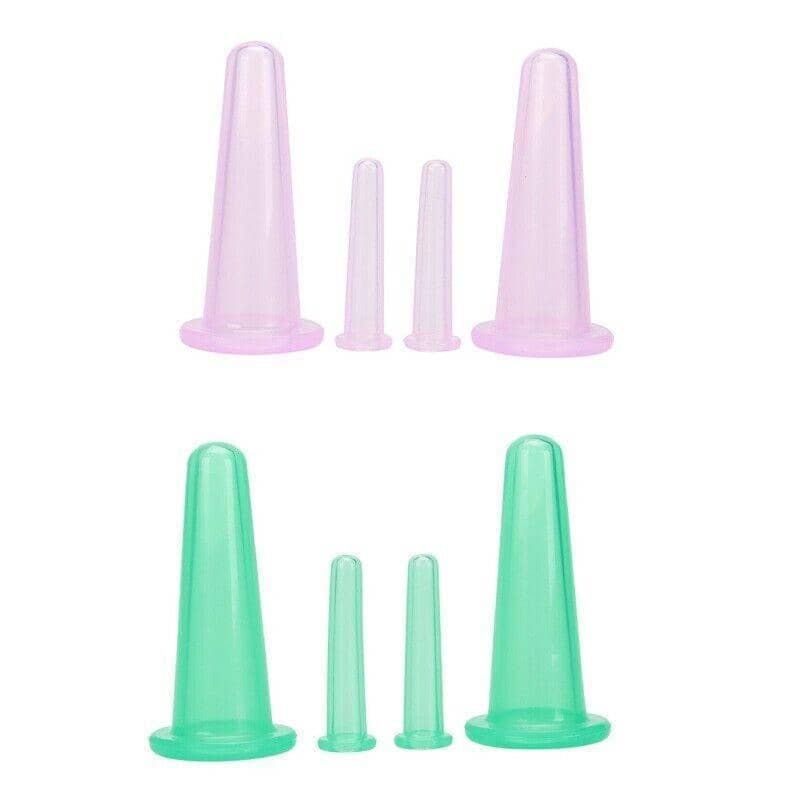 Silicone Facial Cupping Set, Squeeze and Slide Suction Massage Cups - Set of 4, Pink - view 3