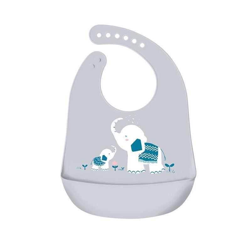 Silicone Feeding Bib with Food Catcher Pocket, Waterproof - Elephant