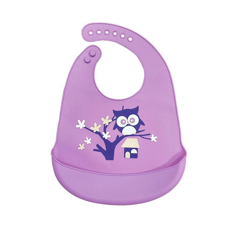 Silicone Feeding Bib with Food Catcher Pocket, Waterproof - Owl