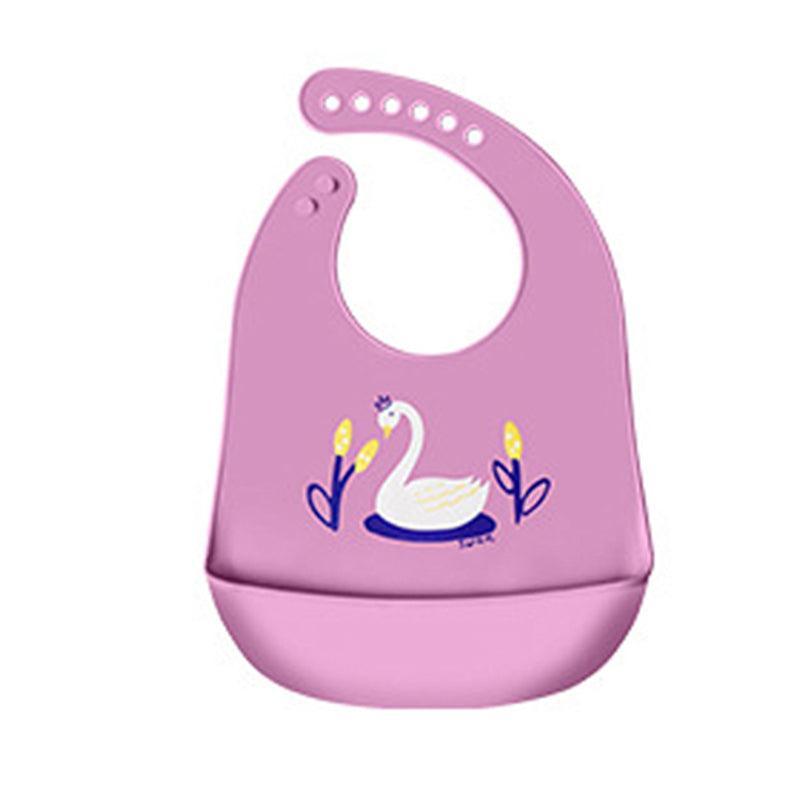 Silicone Feeding Bib with Food Catcher Pocket, Waterproof - Purple Swan