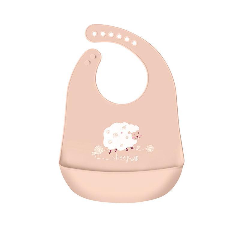 Silicone Feeding Bib with Food Catcher Pocket, Waterproof - Sheep