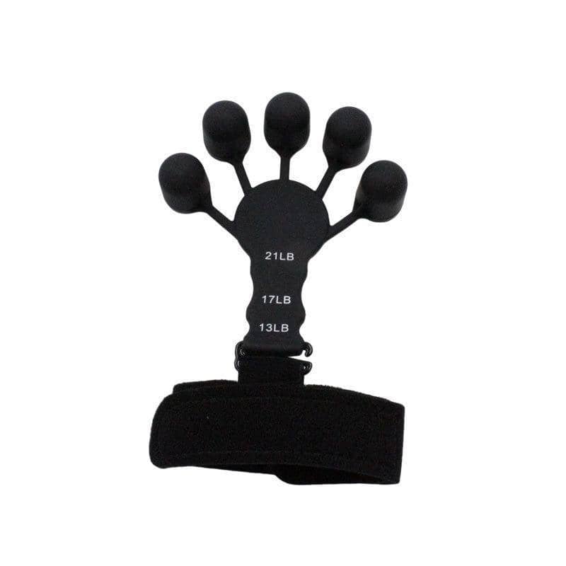 Silicone Finger Strength Exerciser with Wrist Strap - Black, Five Rounded Finger Caps, 21 lb