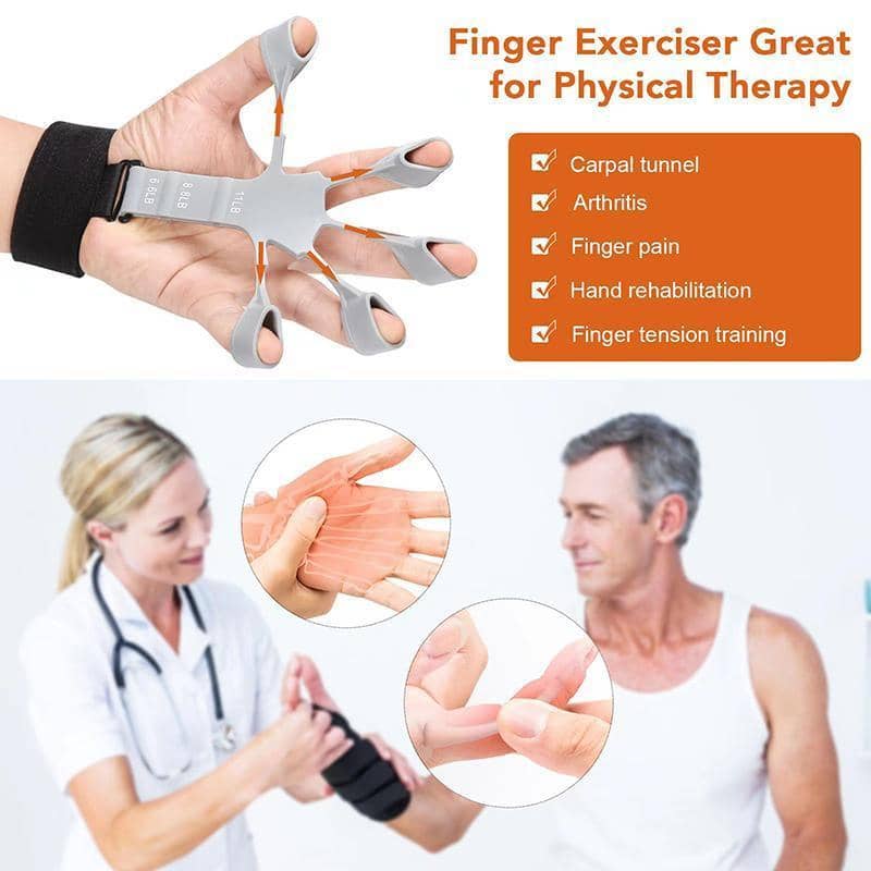 Silicone Finger Strength Exerciser with Wrist Strap - Black, Five Rounded Finger Caps, 21 lb - view 5