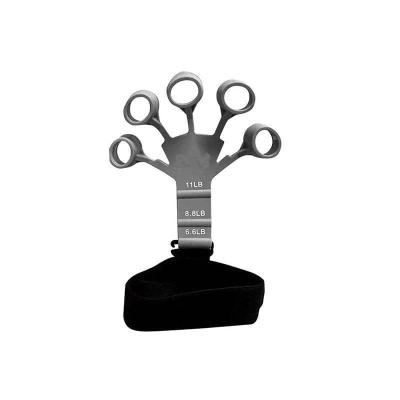 Silicone Finger Strength Exerciser with Wrist Strap - Grey, Five Finger Rings, 11 lb