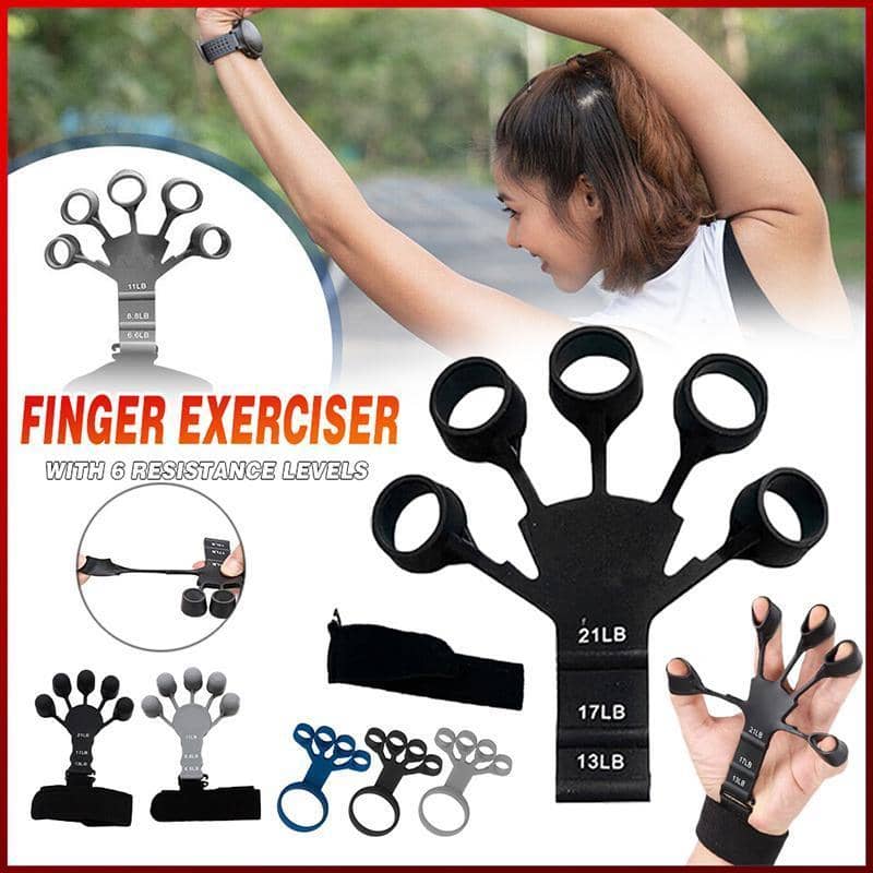 Silicone Finger Strength Exerciser with Wrist Strap - Grey, Five Finger Rings, 11 lb - view 2