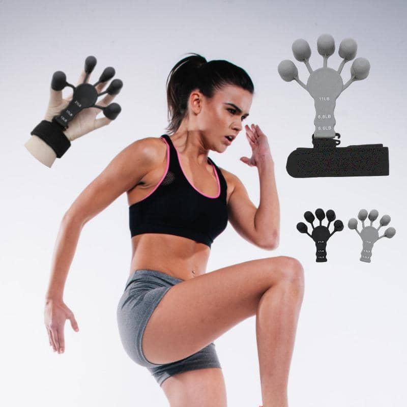 Silicone Finger Strength Exerciser with Wrist Strap - Grey, Five Finger Rings, 11 lb - view 4