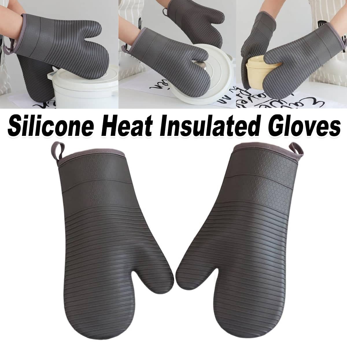 Silicone Heat Resistant Oven Gloves with Cotton Lining for Baking and BBQ