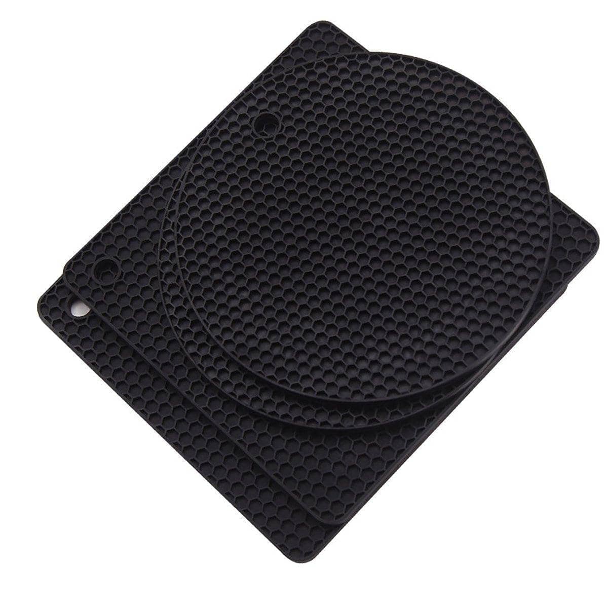 Silicone Honeycomb Heat Resistant Mats, Pack of 4 - Black