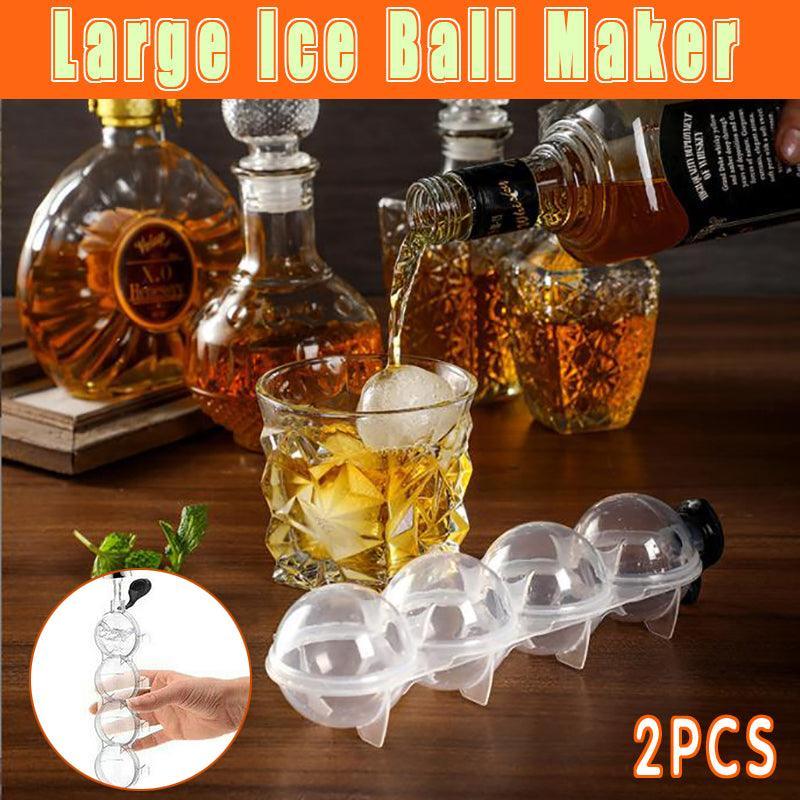 Silicone Ice Ball Maker Mould Trays, Set of 2 - 4 Large Spheres, 5.5 cm Each