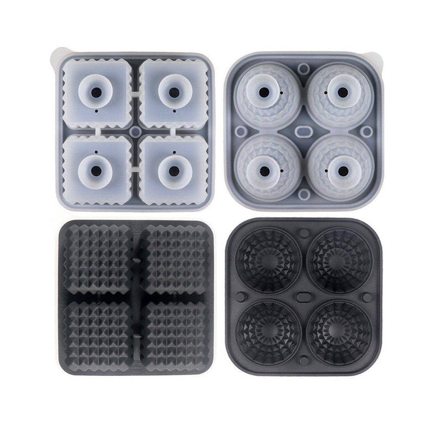 Silicone Ice Cube and Ice Ball Maker Tray Set of 2 - Black
