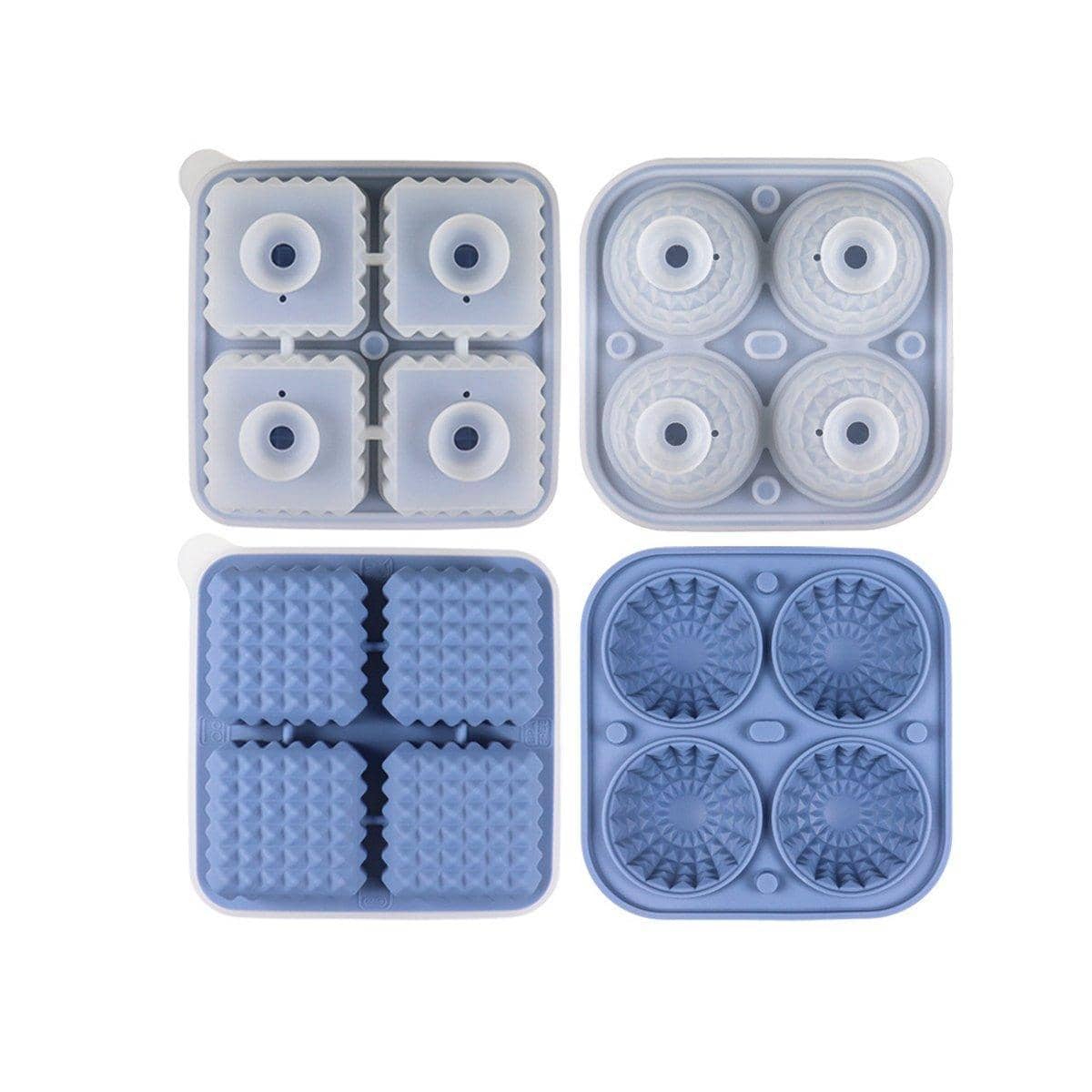 Silicone Ice Cube and Ice Ball Maker Tray Set of 2 - Blue