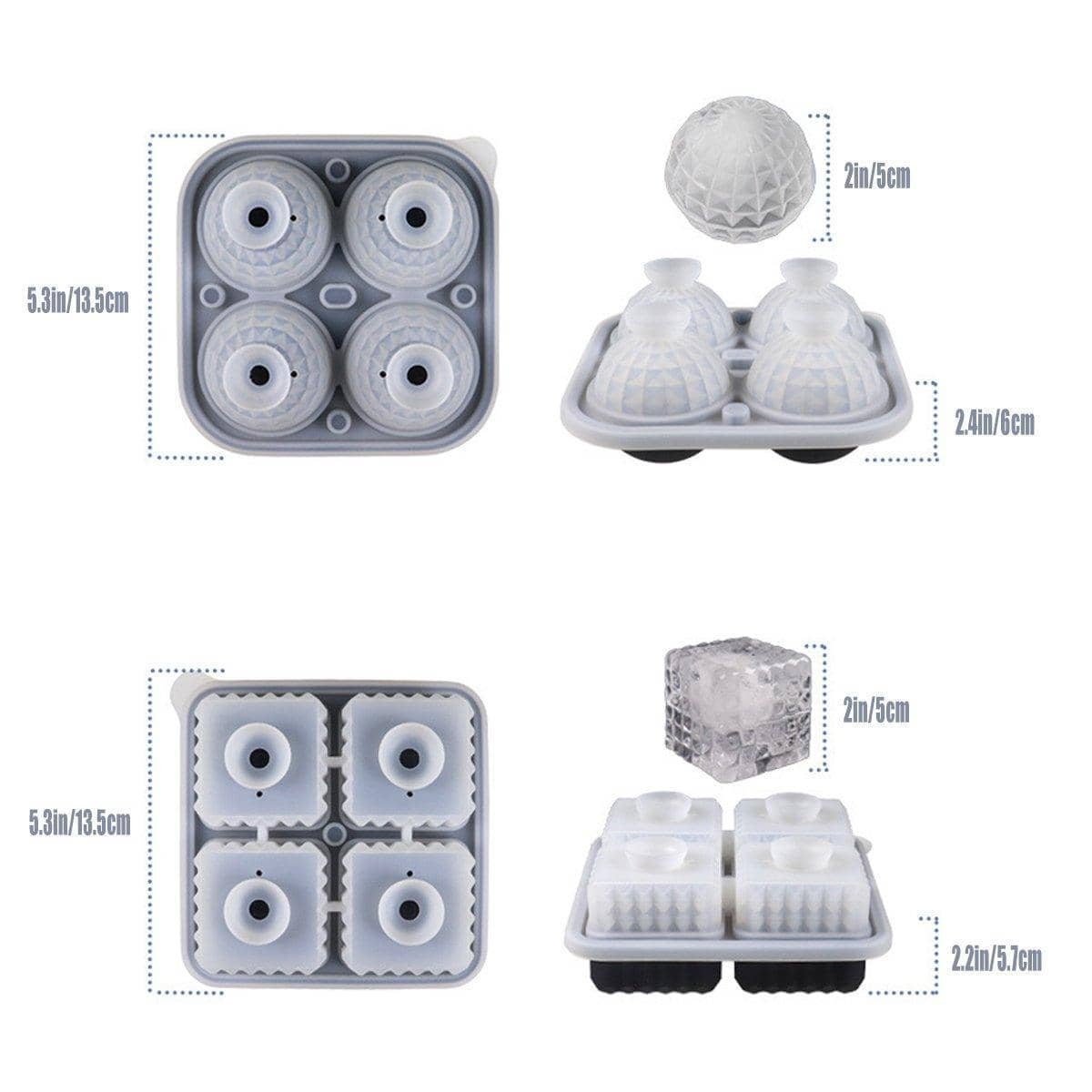 Silicone Ice Cube and Ice Ball Maker Tray Set of 2 - Grey - view 4