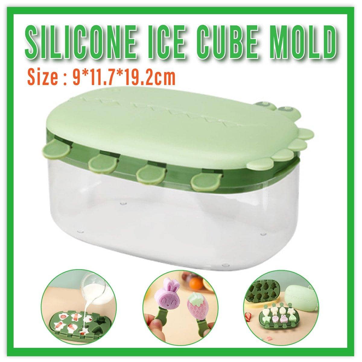 Silicone Ice Cube Mould Tray with Lid and Ice Shovel, 8 Shapes