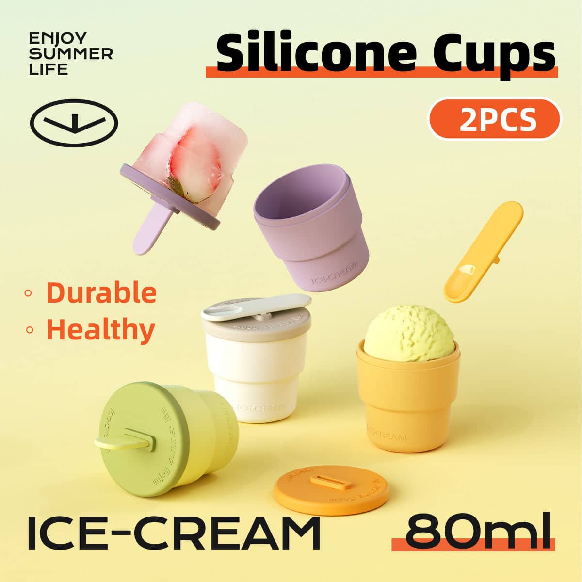 Silicone Ice Cube Moulds, Pack of 2 for Frozen Treats - Yellow - view 2