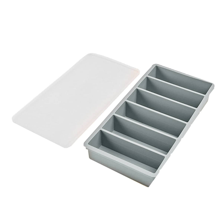 Silicone Ice Cube Tray with Lid, 6 Rectangular Slots - Grey