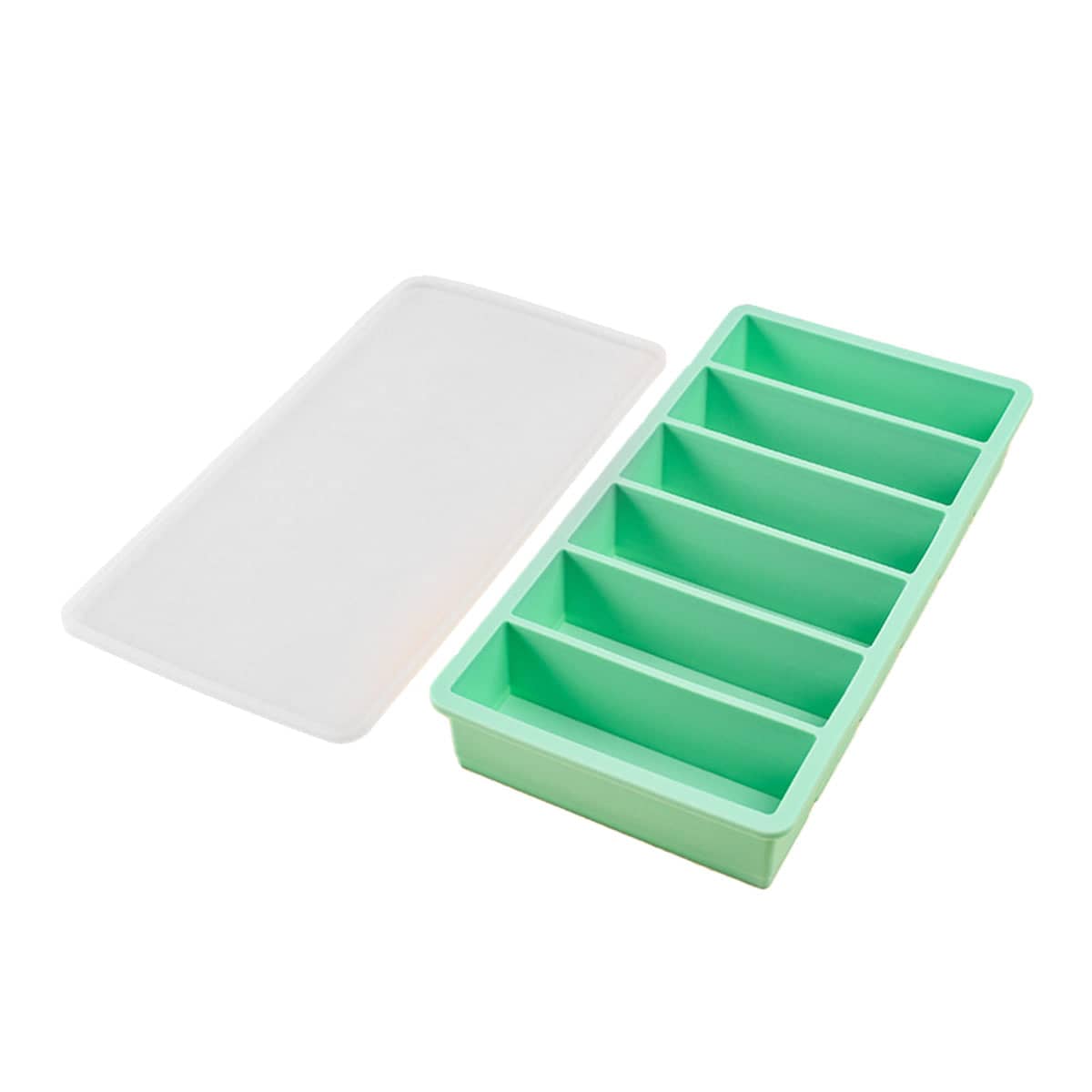 Silicone Ice Cube Tray with Lid, 6 Rectangular Slots - Mint Green
