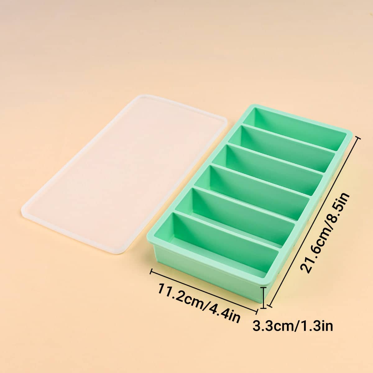 Silicone Ice Cube Tray with Lid, 6 Rectangular Slots - Mint Green - view 4