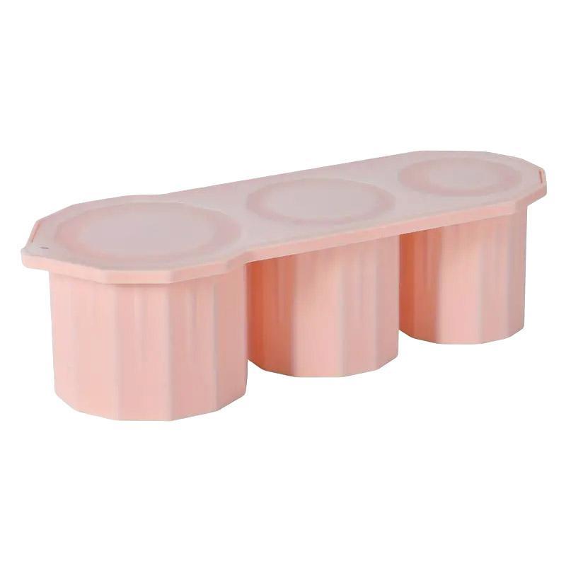 Silicone Ice Mould with Lid, 3 Large Ice Cavities - Pink