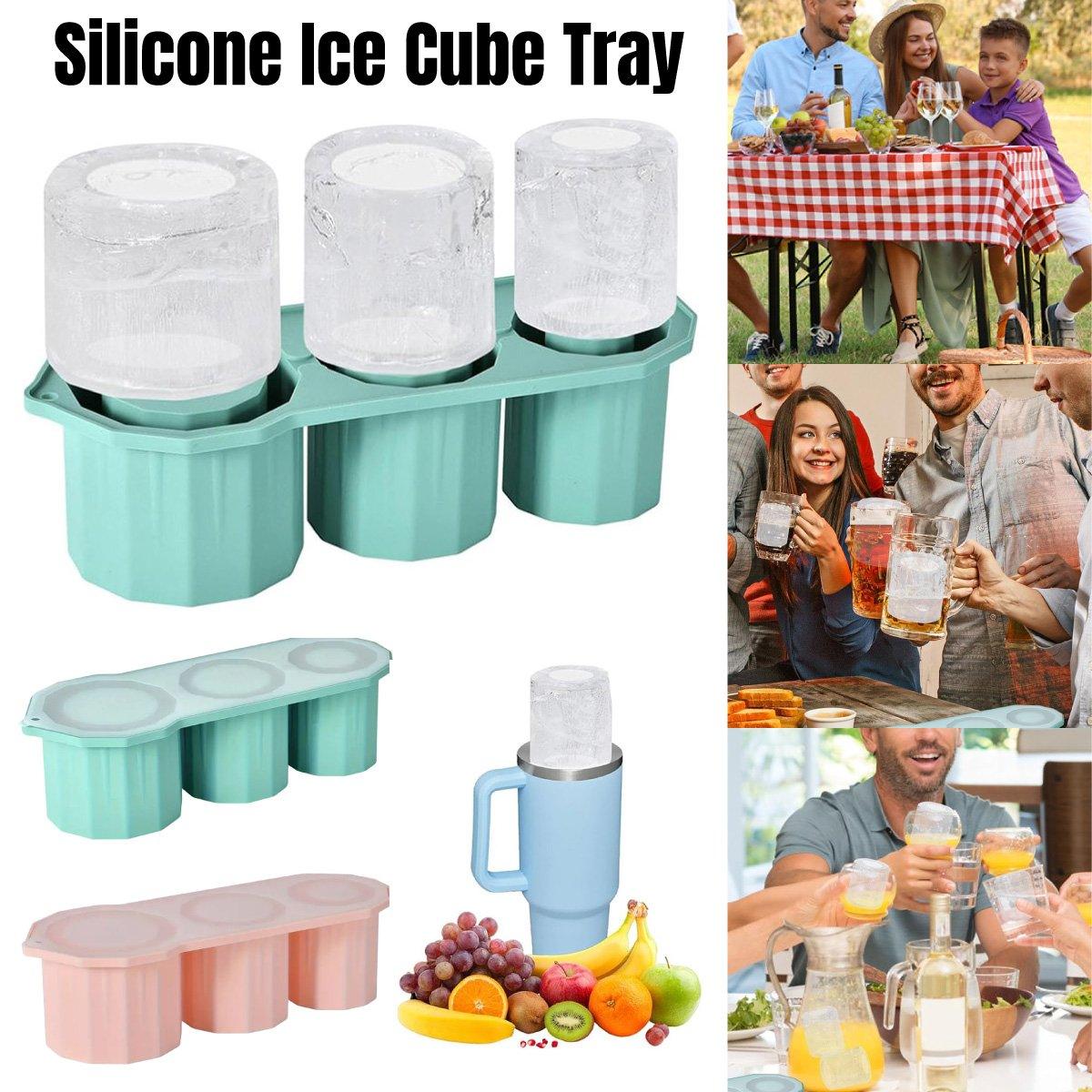 Silicone Ice Mould with Lid, 3 Large Ice Cavities - Pink - view 2