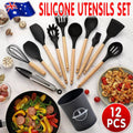Silicone Kitchen Utensil Set with Bamboo Handles, Set of 12
