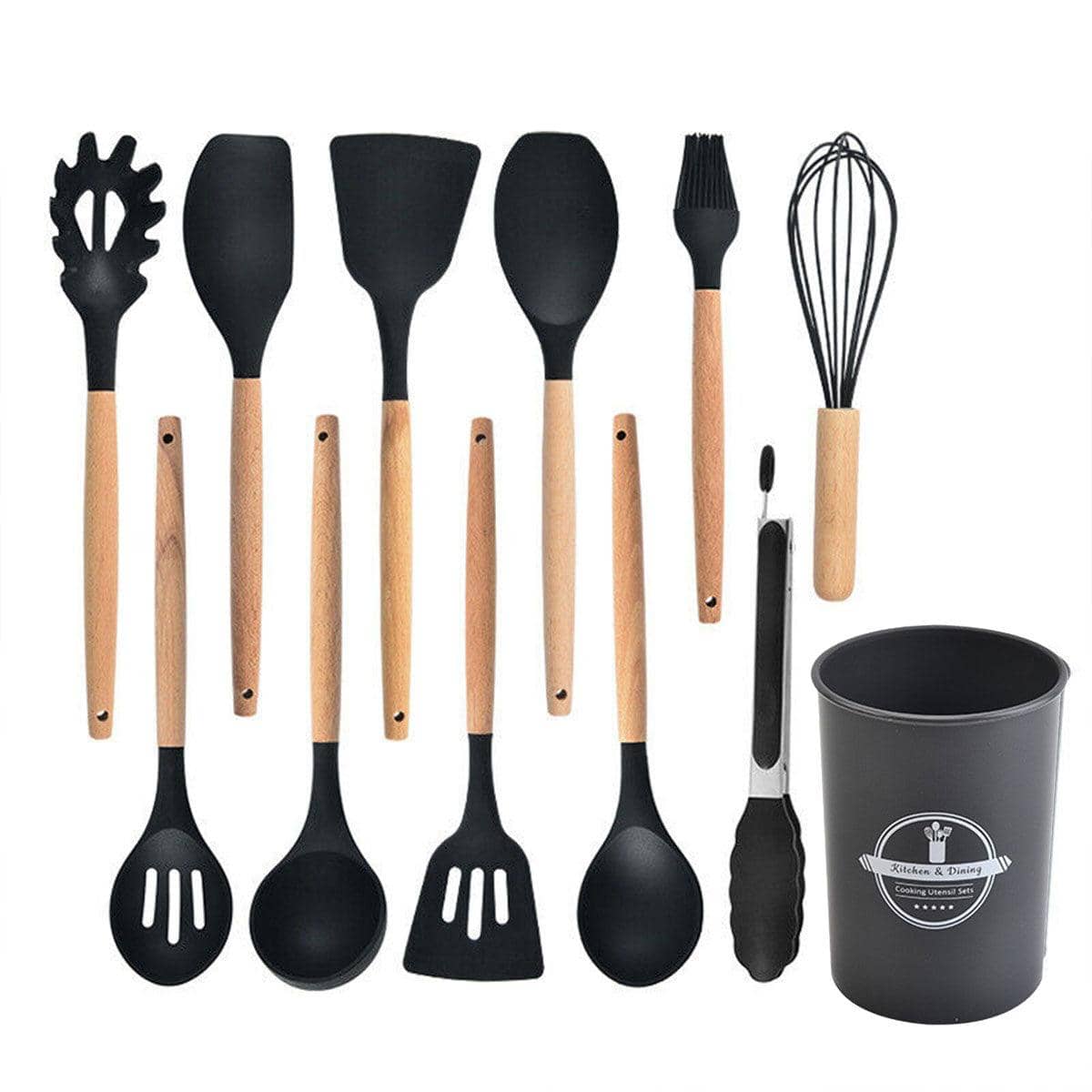 Silicone Kitchen Utensil Set with Bamboo Handles, Set of 12 - view 2