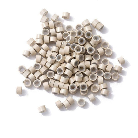 Silicone Lined Micro Ring Hair Extension Beads, 5 mm, Pack of 200 - Beige